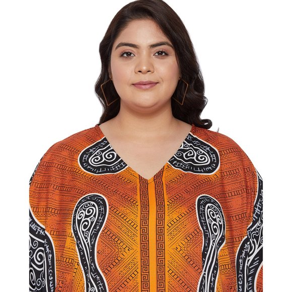 Gypsie Blu Full Length Brown Tribal Kaftan Polyester Maxi Dress Beach Cover Up - Picture 7 of 9